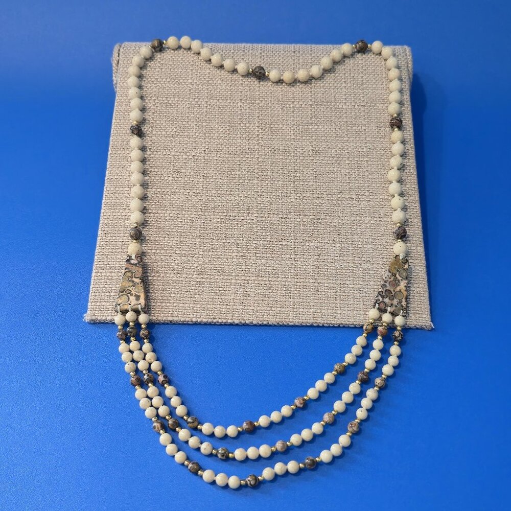 Leopard Skin Jasper Stone Multi-Strand Bib 16 Inch Slip On Necklace B1040